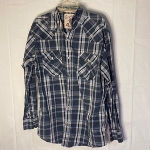 Coastal blue plaid pearl snap XL